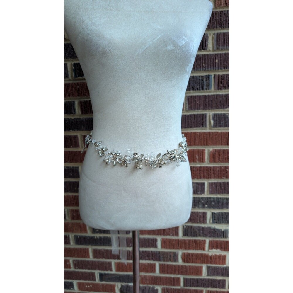 NWT Borrowed & Blue by Southern Living Silver Crystal Floral Bridal Sash Belt-OS